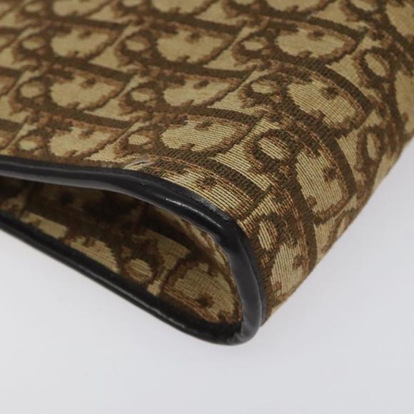 Christian Dior Trotter Canvas Shoulder Bag Beige Gold Auth 116060